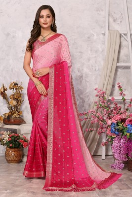 HFS SURAT Ombre, Embellished, Printed, Woven Bollywood Tussar Silk, Pure Silk Saree(Pink)