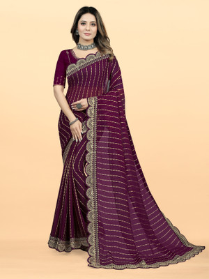 MAN PRIYA TRENDZ Striped Jamdani Georgette Saree(Purple)