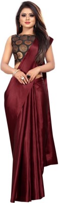 Hari Om Fab Solid/Plain Bollywood Satin Saree(Maroon)