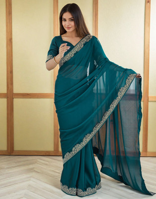 AVANTIKA FASHION Solid/Plain, Embroidered Kanjivaram Pure Silk, Art Silk Saree(Green)