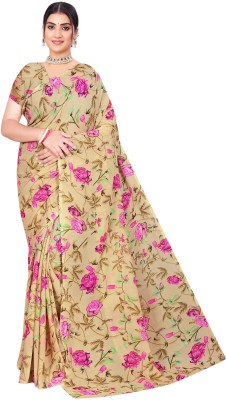 INDONIQ Floral Print, Printed Daily Wear Chiffon, Georgette Saree(Cream)