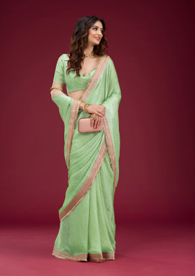 Bhojal Creation Embroidered Bollywood Silk Blend Saree(Green)