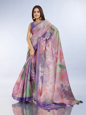 Gulkee Printed Bollywood Tissue Saree(Purple)