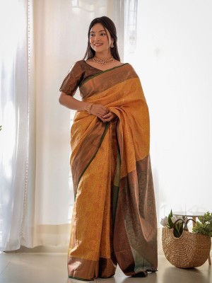 ANOUK Woven Chanderi Silk Blend Saree(Mustard)