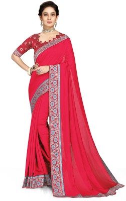 KHANJAN FASHION Self Design, Solid/Plain, Temple Border, Woven Bollywood Cotton Silk, Jacquard Saree(Pink)