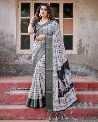 DHAYNAAND REEWA FASHION Floral Print Kanjivaram Tussar Silk Saree(Multicolor)
