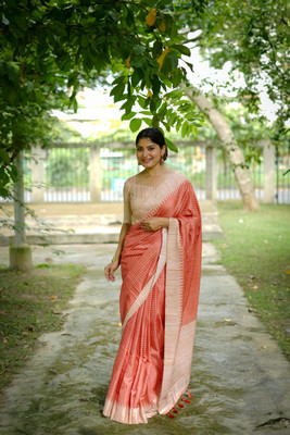 Tasrika Printed Kanjivaram Tussar Silk Saree(Orange)