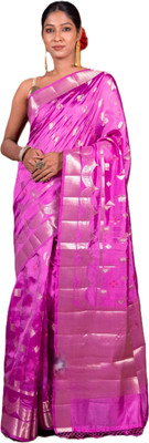 Luxury Silk Woven, Geometric Print Bhagalpuri Raw Silk Saree(Maroon)