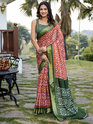 Anouk Rustic Printed Ikkat Cotton Blend Saree(Multicolor)