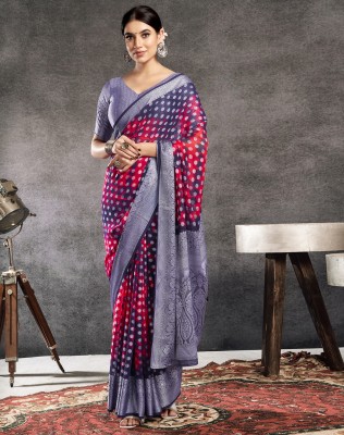 SIRIL Dyed, Self Design, Woven Banarasi Georgette Saree(Dark Blue, Red, Silver)