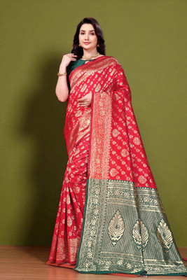 JAY KHODIYAR EMBROIDERY Woven, Self Design Bollywood Jacquard Saree(Red)