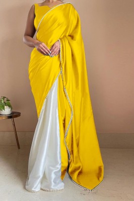 LADY SHOPI Solid/Plain Bollywood Satin Saree(Yellow)