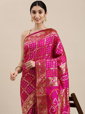 Tasrika Self Design Bandhani Silk Blend Saree(Pink)