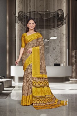 Feminista Printed, Solid/Plain Daily Wear Crepe Saree(Yellow)