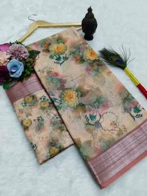VISHNU Printed Bollywood Pure Cotton, Cotton Linen Saree(Multicolor)