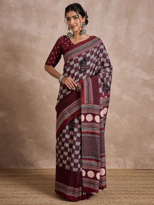 Sareemall Printed Hand Batik Viscose Rayon Saree(Multicolor)