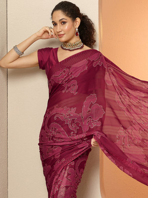 LIBAS Printed Bandhani Georgette Saree(Maroon)