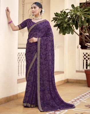 Samah Printed, Embellished Bandhani Chiffon, Georgette Saree(Purple, Multicolor)