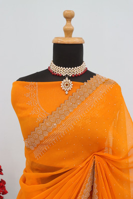 JENNYFEB Embellished Bollywood Organza Saree(Gold)