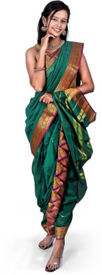 Aradhana Fashion Pvt Ltd Woven, Embellished Paithani Pure Cotton Saree(Green)