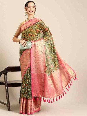 SILK ZONE Digital Print Banarasi Art Silk Saree(Multicolor)
