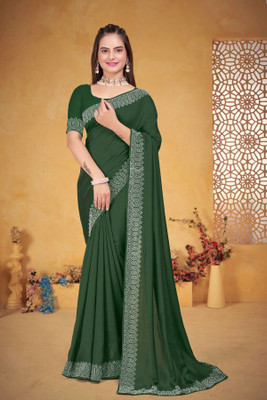 Dhyanvi Enterprise Embellished Bollywood Georgette Saree(Green)