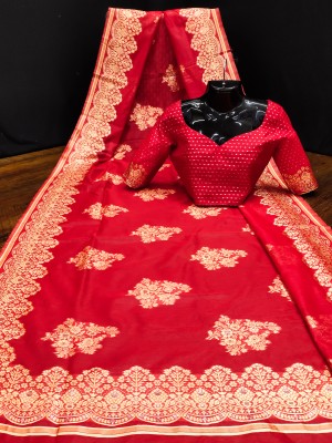 kanuda enterprise Woven Banarasi Silk Blend Saree(Red)