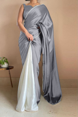 A To Z Cart Solid/Plain Bollywood Satin Saree(Grey)