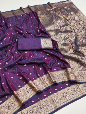 FemFashion Woven Banarasi Pure Silk Saree(Purple)