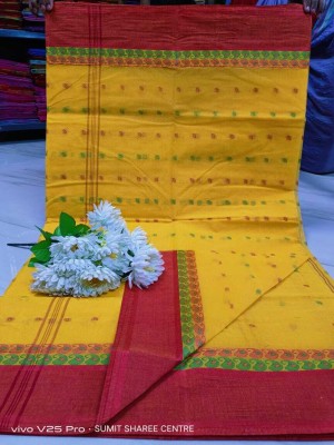 Moumitasaree Solid/Plain Tant Pure Cotton Saree(Yellow)