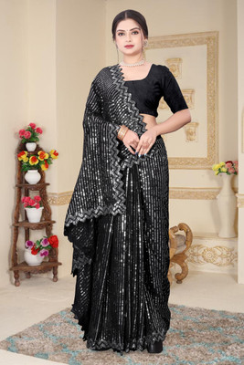FERVIK FASHION Embroidered Bollywood Georgette Saree(Black)