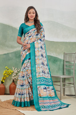 PremVastra Floral Print Bollywood Linen Saree(Blue)