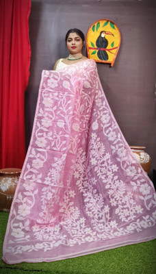 Sayak Creation Woven Tant Handloom Cotton Blend Saree(Pink)