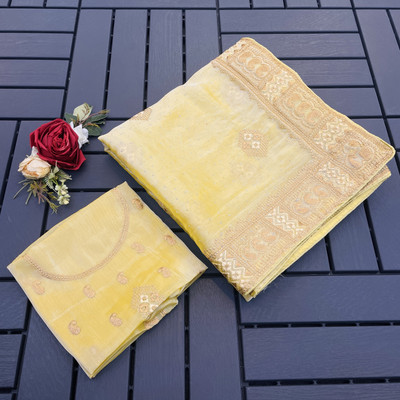 Mikhushop Embroidered Bollywood Jimmy choo Saree(Beige)