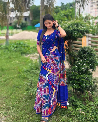 Divine Fabrics Woven Mekhela Chador Cotton Blend Saree(Multicolor)