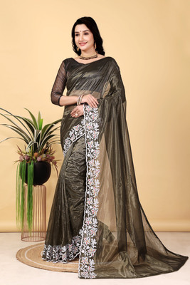 lunexa Embroidered Bollywood Pure Silk Saree(Grey)