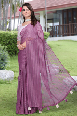 Shatayu Solid/Plain Bollywood Georgette Saree(Purple)