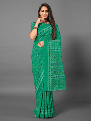 Divastri Printed Baluchari Art Silk Saree(Green)
