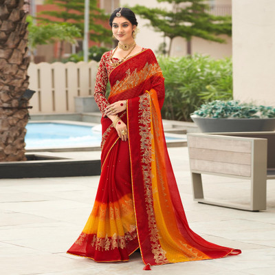 Peachmode Printed Bollywood Chiffon Saree(Red)