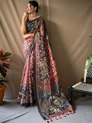 all about you Printed Daily Wear Cotton Blend Saree(Black)