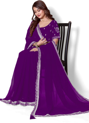 PATTARI Solid/Plain Bollywood Georgette Saree(Purple)