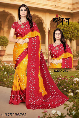 SAREEYA16 Digital Print Bandhani Chiffon Saree(Pink)