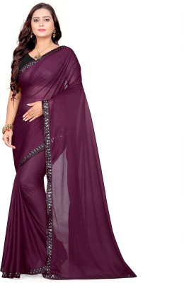 HouseOfCommon Solid/Plain Bollywood Georgette Saree(Purple)