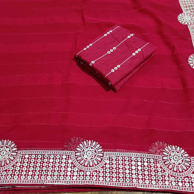 DRASHTI ART Embroidered Bollywood Georgette Saree(Red)