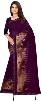 RISHAHA Embroidered Hand Batik Chiffon Saree(Purple)