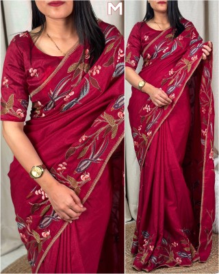 Motiba Embellished Bandhani Tussar Silk Saree(Maroon)