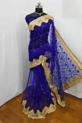 FashionLean Embroidered, Embellished Bollywood Net Saree(Blue)