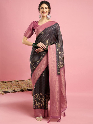 Sangria Woven Chinnalapattu Silk Blend Saree(Black)