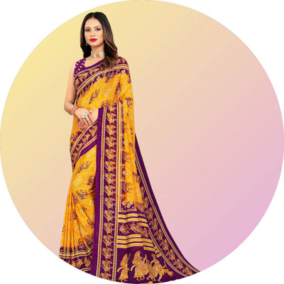 Panchvati NX Printed Bollywood Georgette Saree(Yellow)