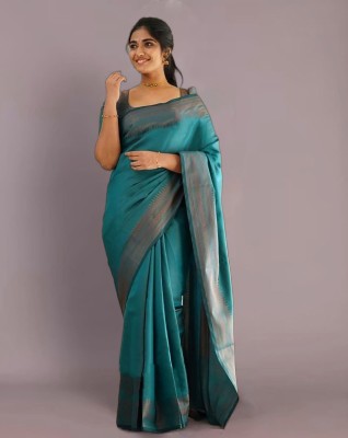 Aldwych Self Design Banarasi Silk Blend Saree(Light Blue)